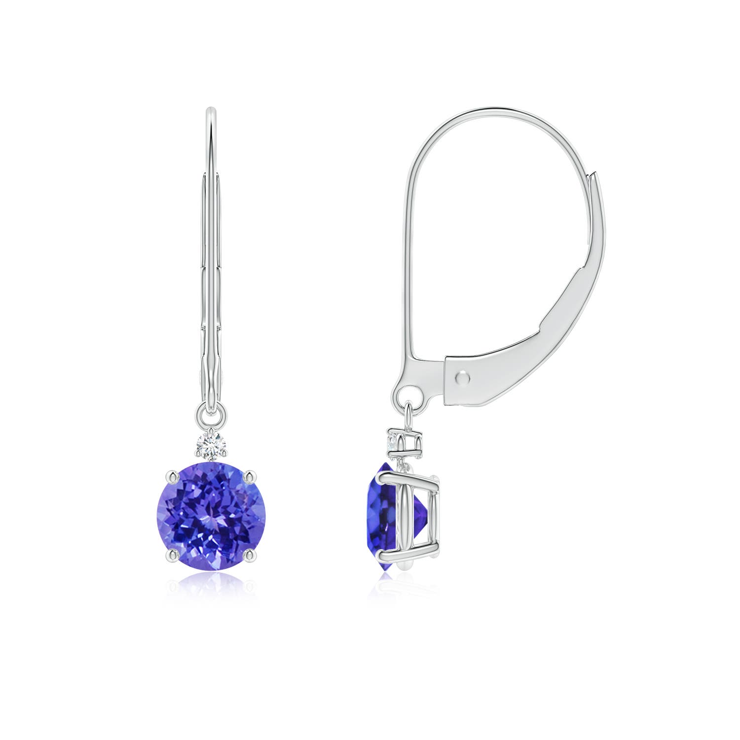 5mm AAAA Tanzanite and Diamond Leverback Drop Earrings in 18CT White Gold