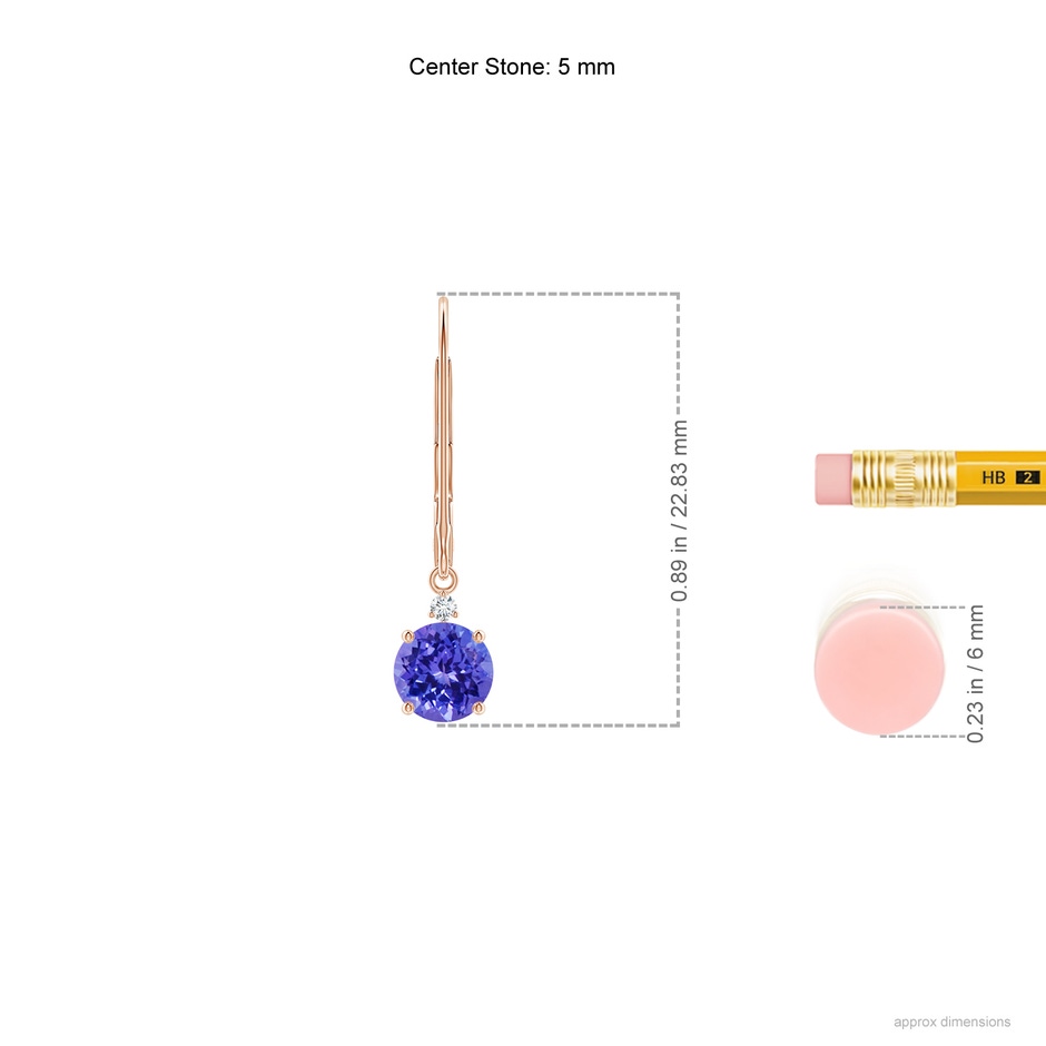 5mm AAAA Tanzanite and Diamond Leverback Drop Earrings in Rose Gold ruler