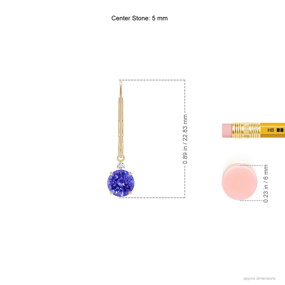 5mm AAAA Tanzanite and Diamond Leverback Drop Earrings in Yellow Gold ruler