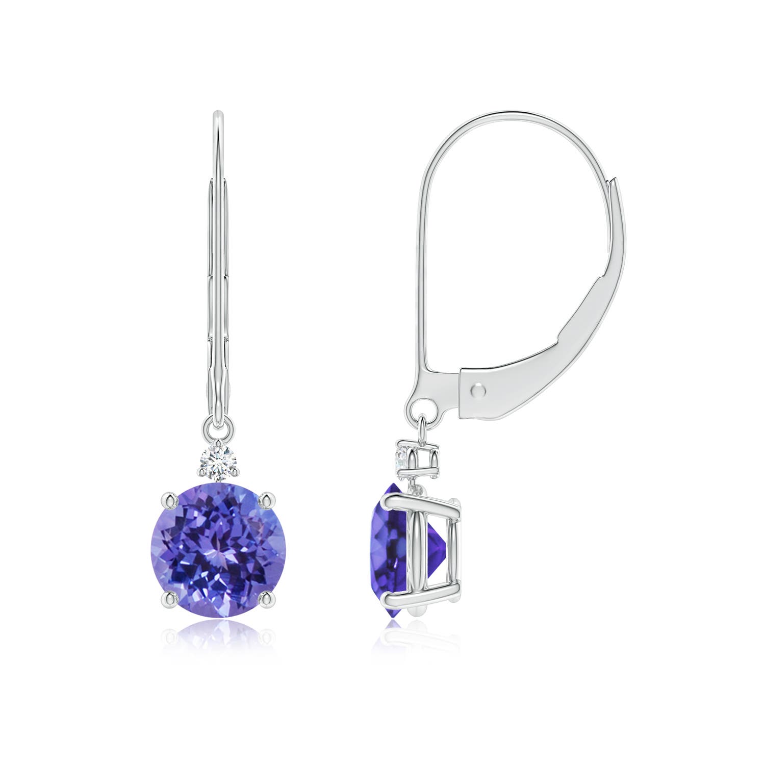 6mm AA Tanzanite and Diamond Leverback Drop Earrings in P950 Platinum