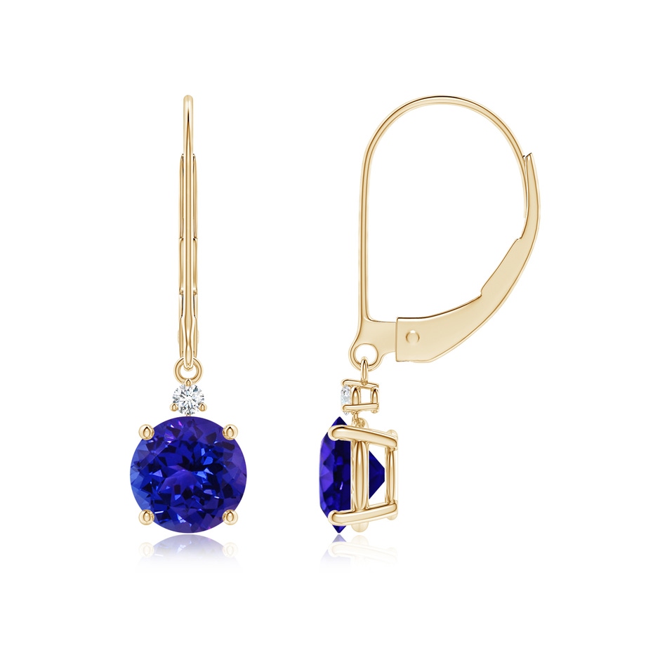 6mm AAAA Tanzanite and Diamond Leverback Drop Earrings in Yellow Gold 
