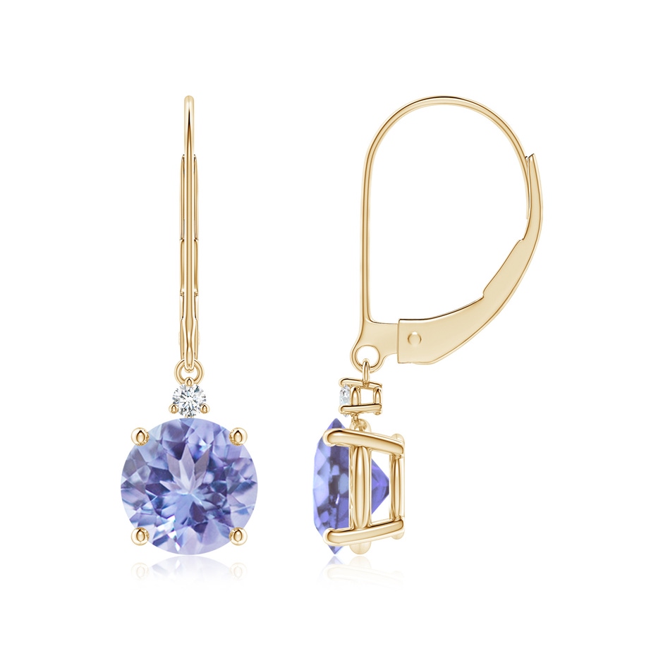 7mm A Tanzanite and Diamond Leverback Drop Earrings in Yellow Gold 