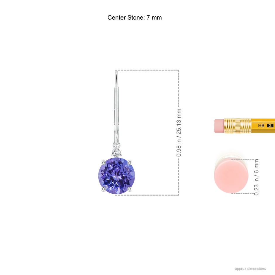 7mm AA Tanzanite and Diamond Leverback Drop Earrings in White Gold ruler