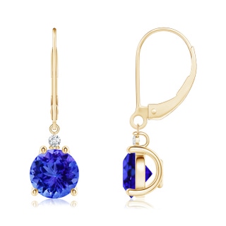 7mm AAA Tanzanite and Diamond Leverback Drop Earrings in 10K Yellow Gold