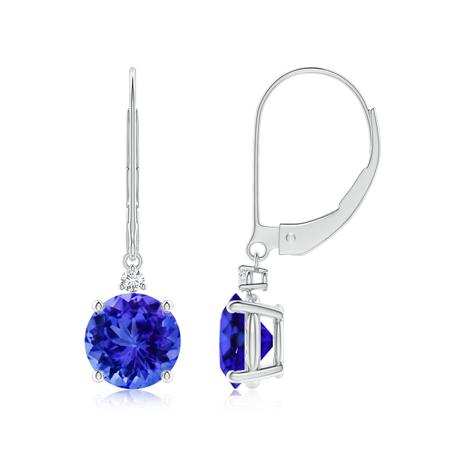 7mm AAA Tanzanite and Diamond Leverback Drop Earrings in White Gold 