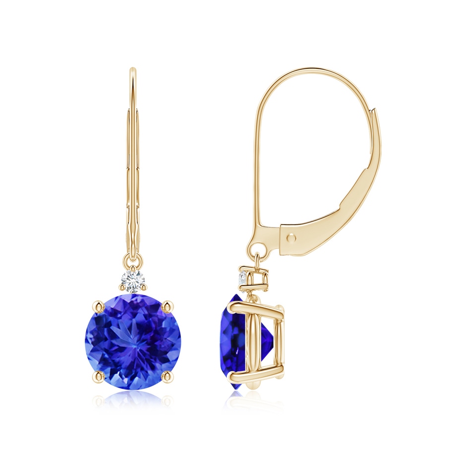 7mm AAA Tanzanite and Diamond Leverback Drop Earrings in Yellow Gold 