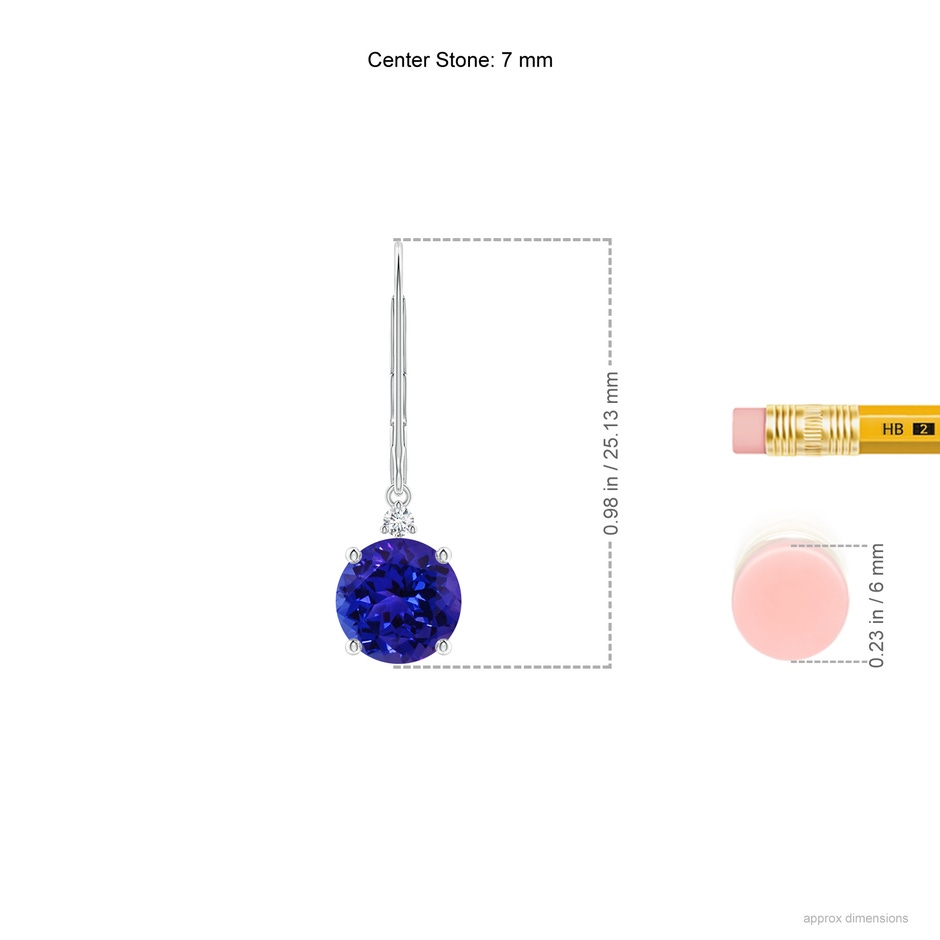 7mm AAAA Tanzanite and Diamond Leverback Drop Earrings in 18K White Gold ruler