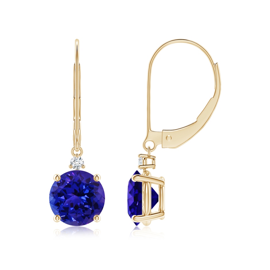 7mm AAAA Tanzanite and Diamond Leverback Drop Earrings in Yellow Gold 