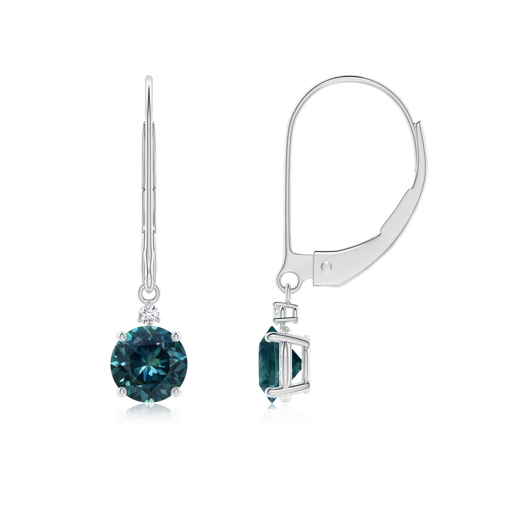 5mm AAA Teal Montana Sapphire and Diamond Leverback Drop Earrings in P950 Platinum