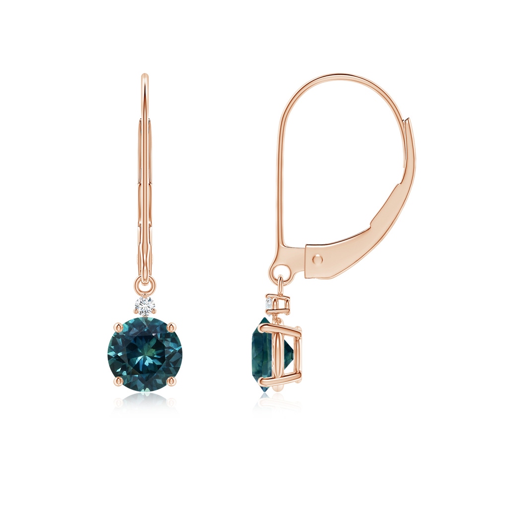 5mm AAA Teal Montana Sapphire and Diamond Leverback Drop Earrings in Rose Gold