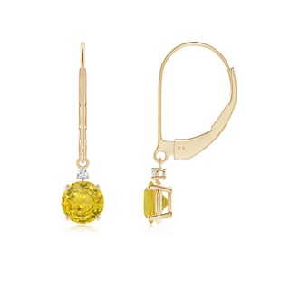 5mm AAA Yellow Sapphire and Diamond Leverback Drop Earrings in Yellow Gold