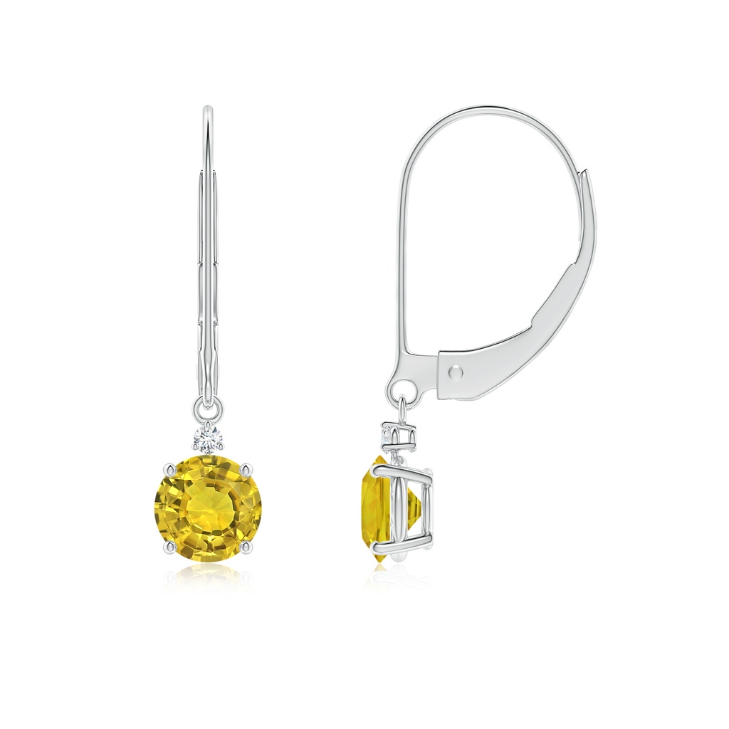 5mm AAAA Yellow Sapphire and Diamond Leverback Drop Earrings in P950 Platinum