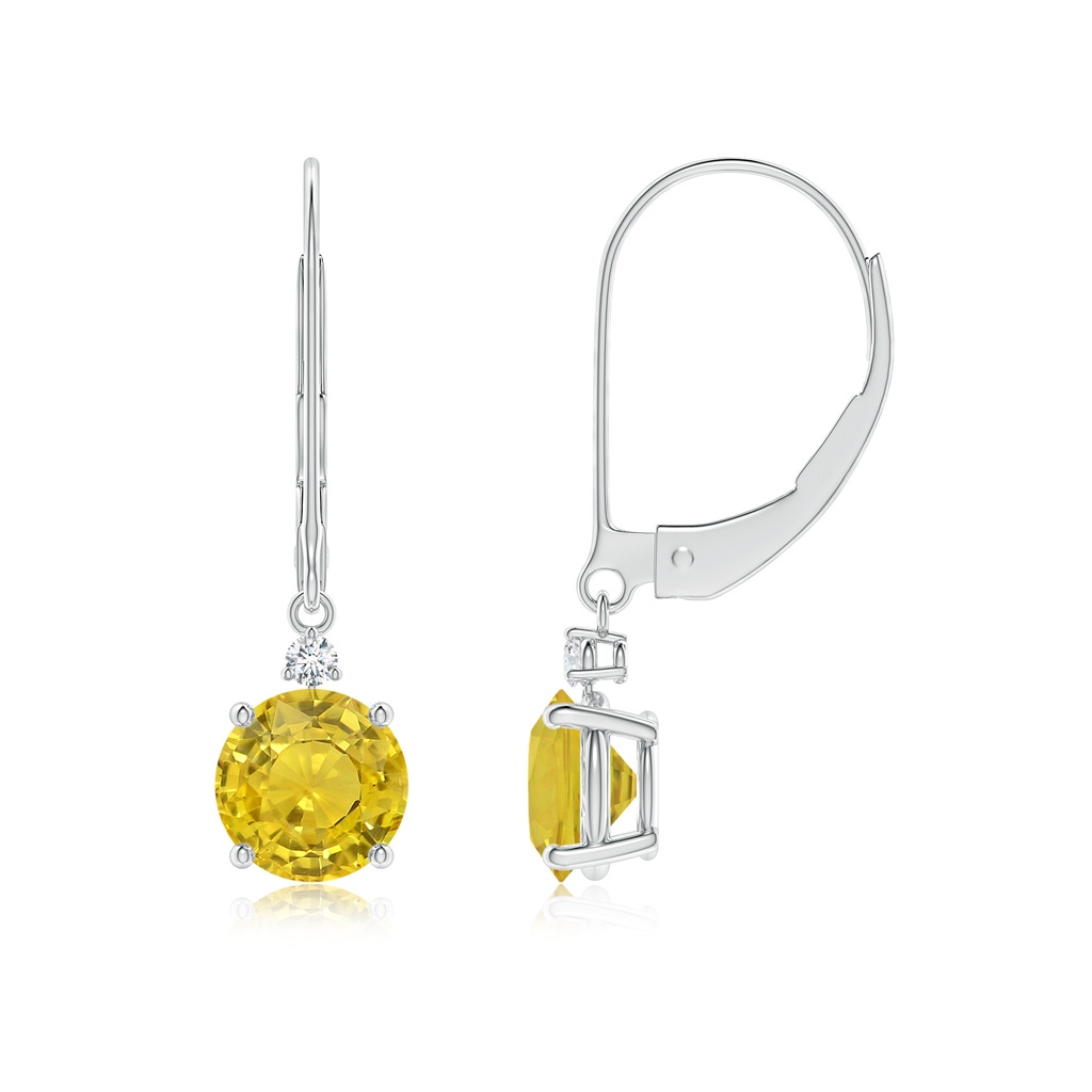 6mm AAA Yellow Sapphire and Diamond Leverback Drop Earrings in White Gold