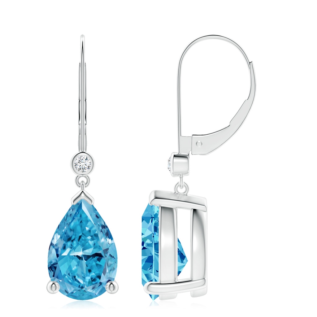 12x8mm AAAA Pear-Shaped Fancy Intense Blue Diamond Leverback Drop Earrings in P950 Platinum