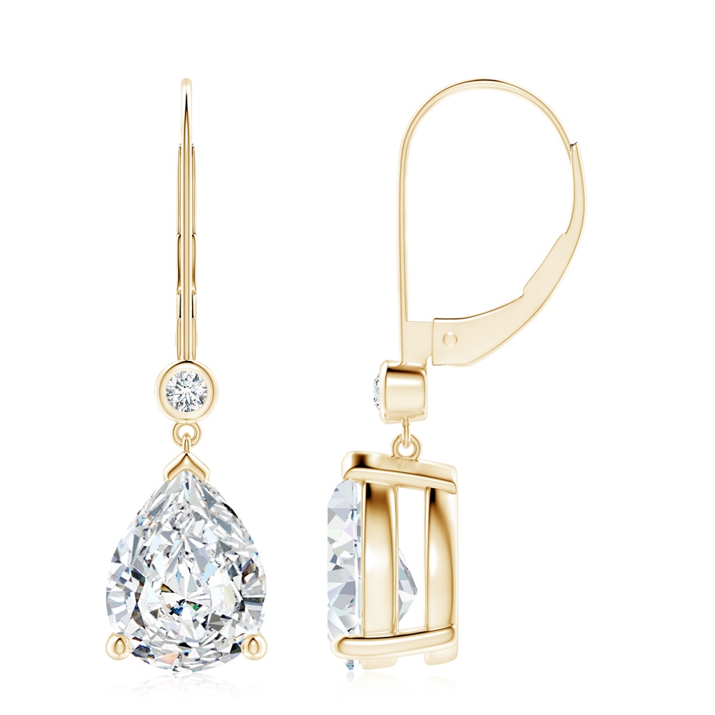 10x8mm GVS2 Pear-Shaped Diamond Leverback Drop Earrings with Diamond Accent in Yellow Gold