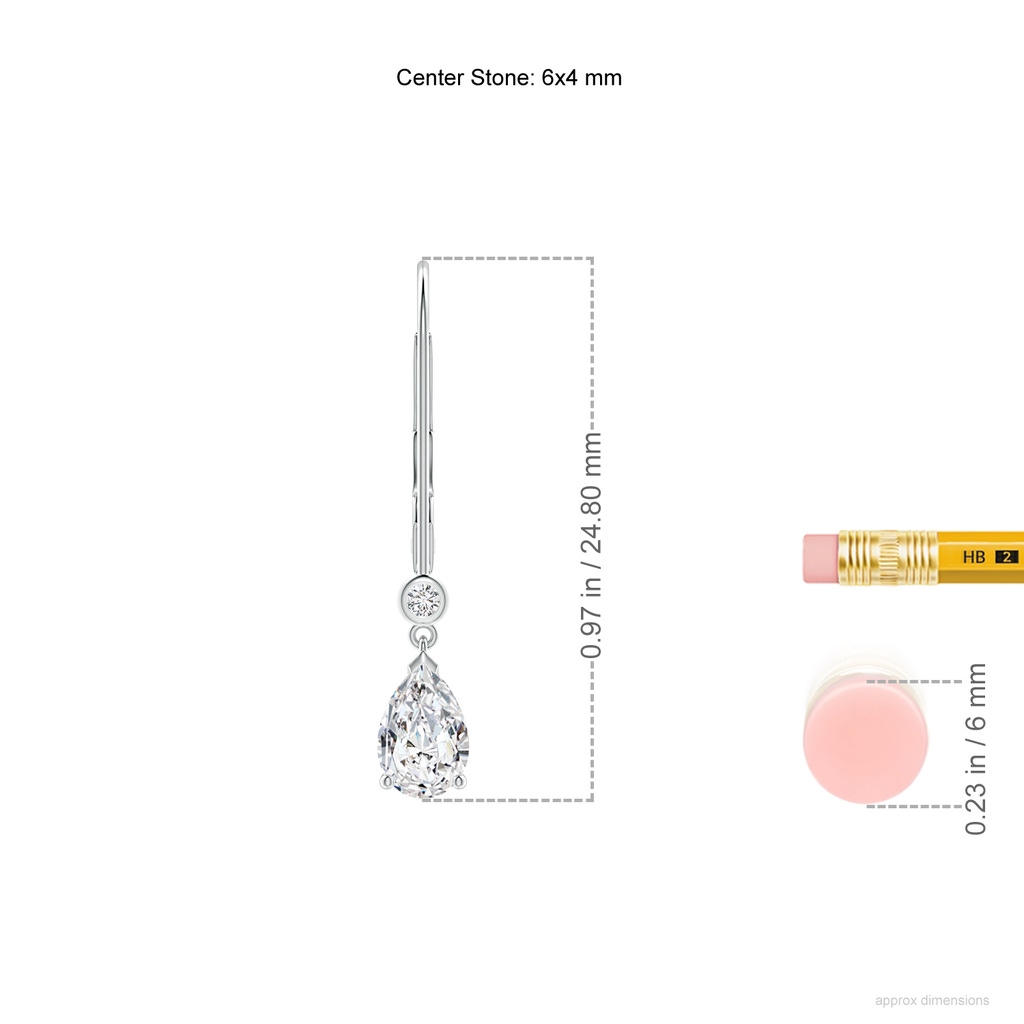 6x4mm HSI2 Pear-Shaped Diamond Leverback Drop Earrings with Diamond Accent in White Gold ruler