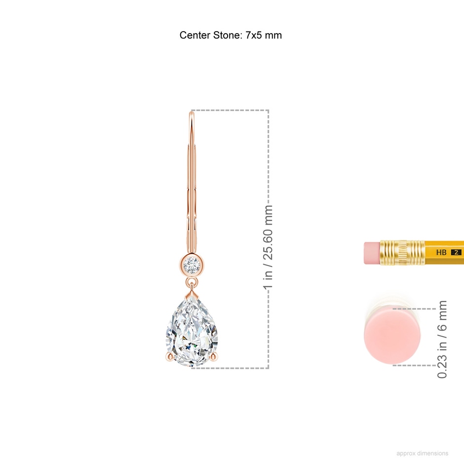 7x5mm GVS2 Pear-Shaped Diamond Leverback Drop Earrings with Diamond Accent in Rose Gold ruler