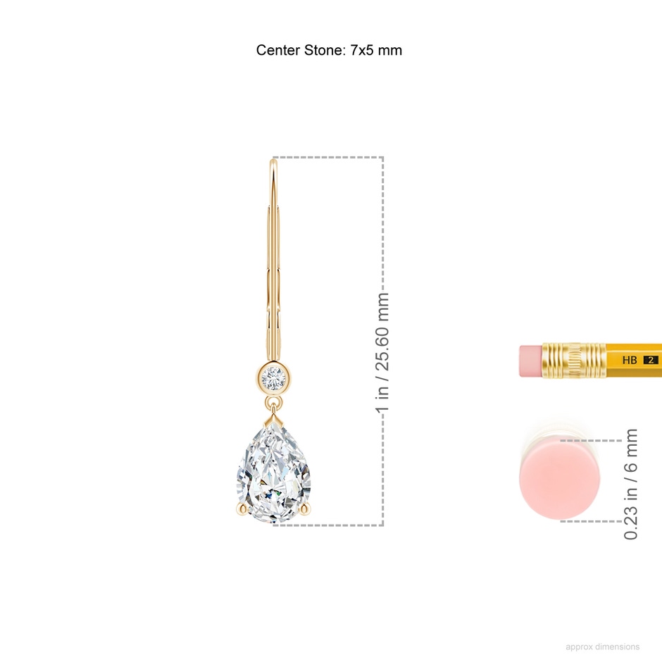 7x5mm GVS2 Pear-Shaped Diamond Leverback Drop Earrings with Diamond Accent in Yellow Gold ruler