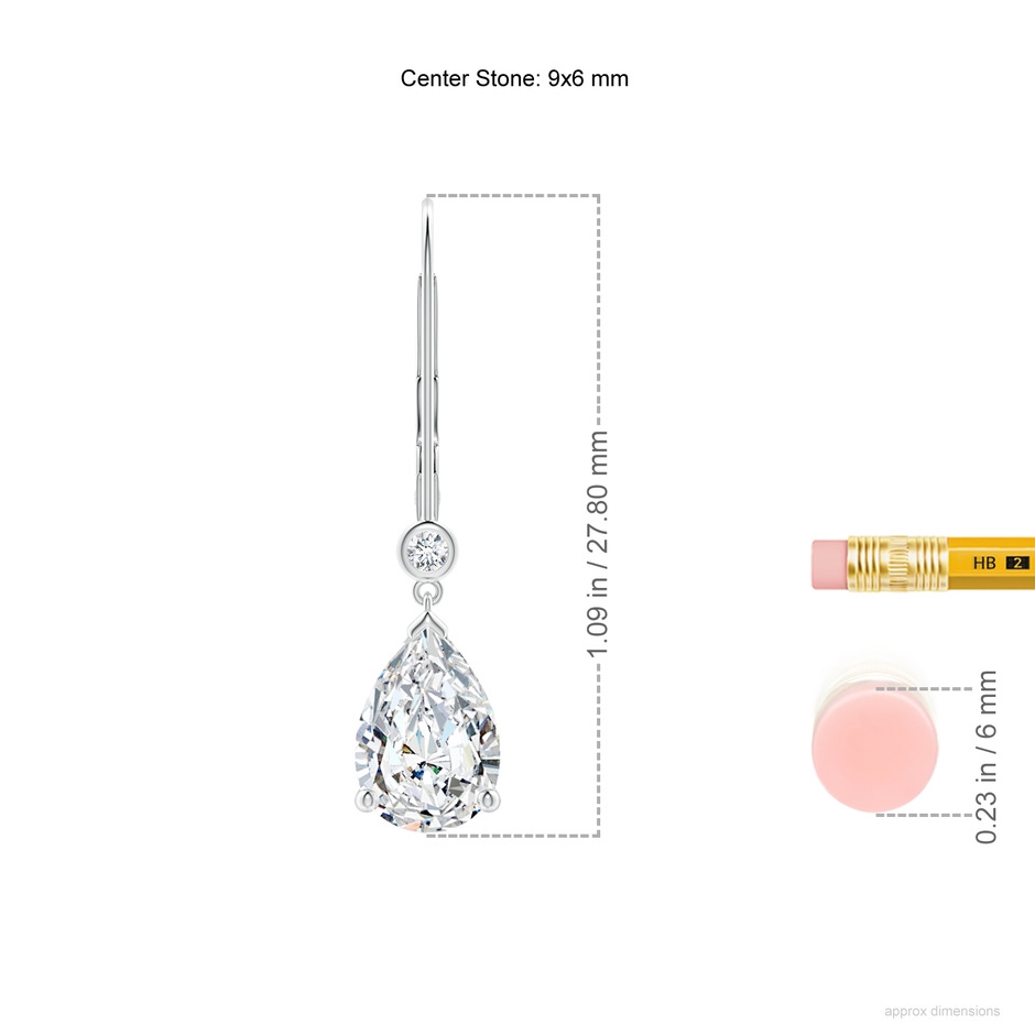 9x6mm GVS2 Pear-Shaped Diamond Leverback Drop Earrings with Diamond Accent in P950 Platinum ruler
