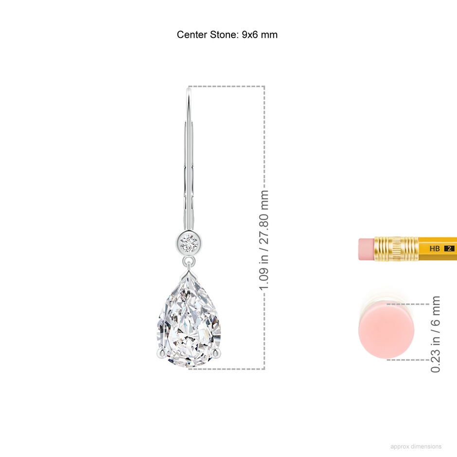 9x6mm HSI2 Pear-Shaped Diamond Leverback Drop Earrings with Diamond Accent in P950 Platinum ruler