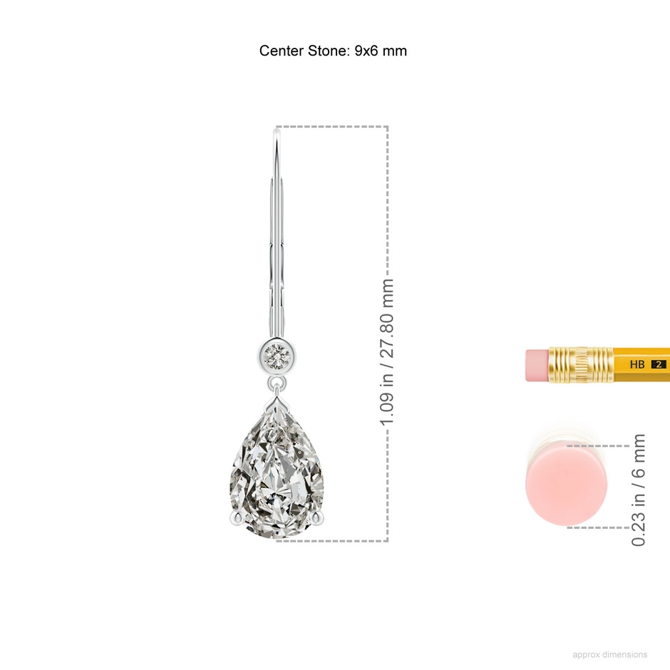 9x6mm KI3 Pear-Shaped Diamond Leverback Drop Earrings with Diamond Accent in P950 Platinum ruler