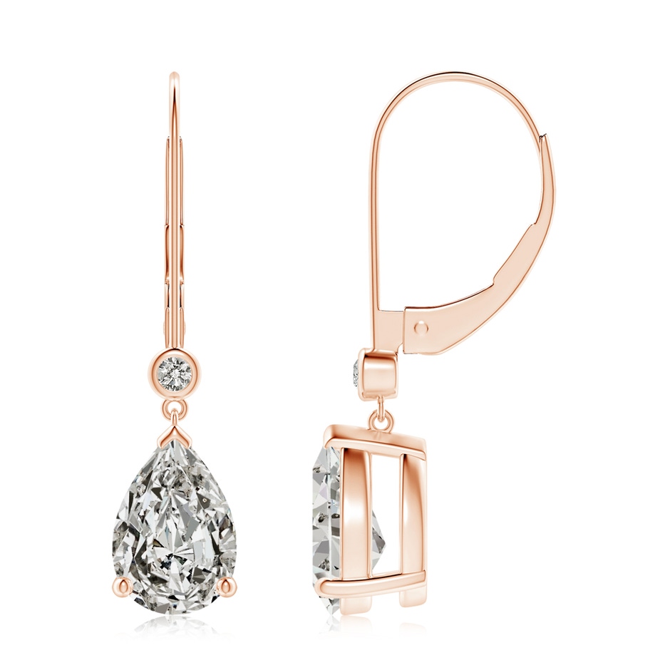 9x6mm KI3 Pear-Shaped Diamond Leverback Drop Earrings with Diamond Accent in Rose Gold 