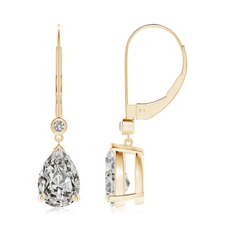 9x6mm KI3 Pear-Shaped Diamond Leverback Drop Earrings with Diamond Accent in Yellow Gold