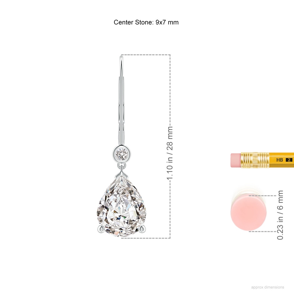 9x7mm IJI1I2 Pear-Shaped Diamond Leverback Drop Earrings with Diamond Accent in P950 Platinum ruler