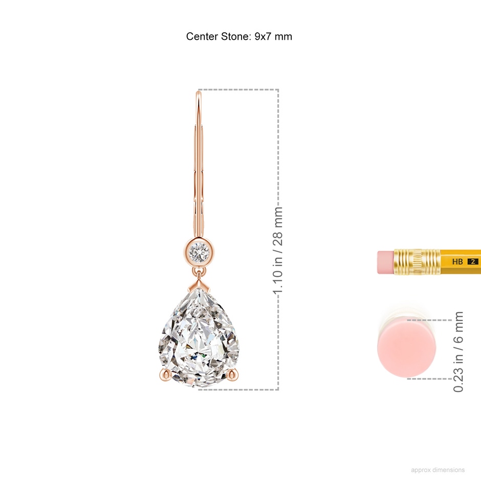 9x7mm IJI1I2 Pear-Shaped Diamond Leverback Drop Earrings with Diamond Accent in Rose Gold ruler