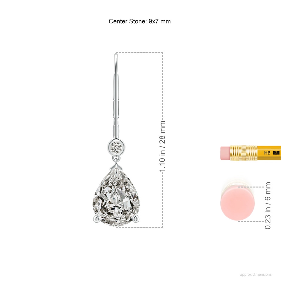 9x7mm KI3 Pear-Shaped Diamond Leverback Drop Earrings with Diamond Accent in P950 Platinum ruler