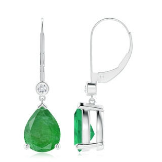 10x8mm A Pear-Shaped Emerald Leverback Drop Earrings with Diamond in P950 Platinum