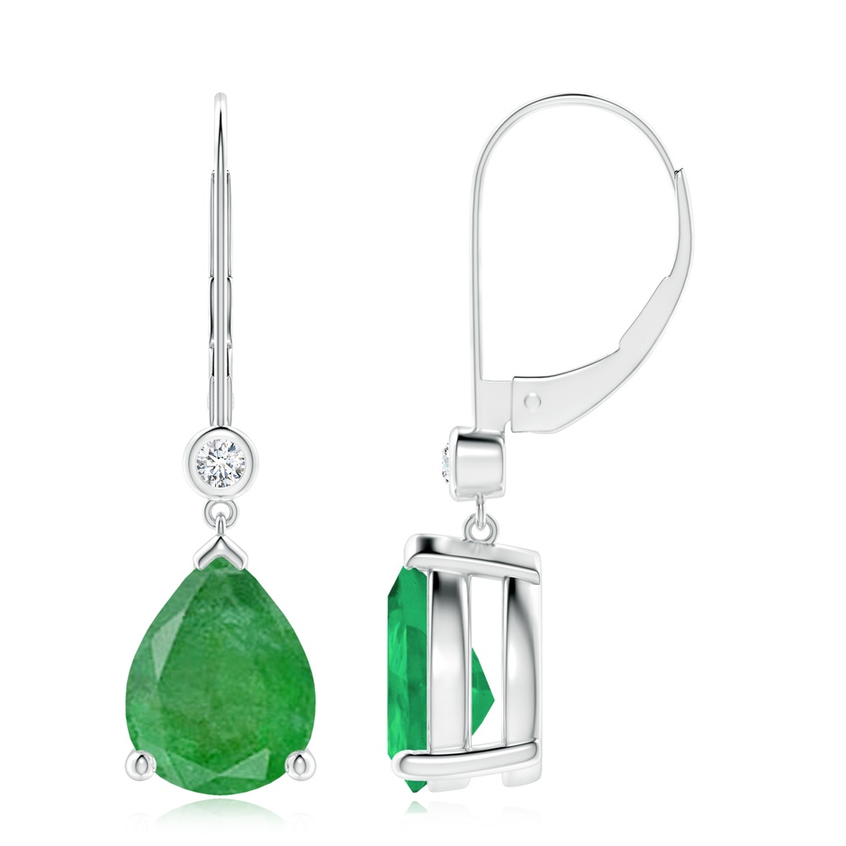 10x8mm A Pear-Shaped Emerald Leverback Drop Earrings with Diamond in P950 Platinum 