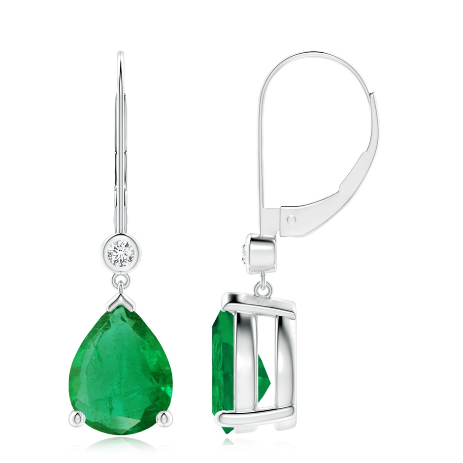 10x8mm AA Pear-Shaped Emerald Leverback Drop Earrings with Diamond in White Gold 