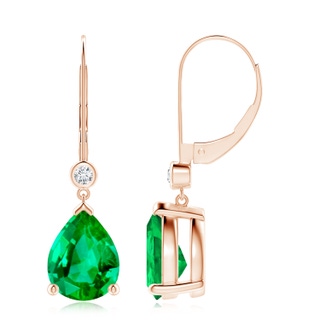 10x8mm AAA Pear-Shaped Emerald Leverback Drop Earrings with Diamond in 18K Rose Gold