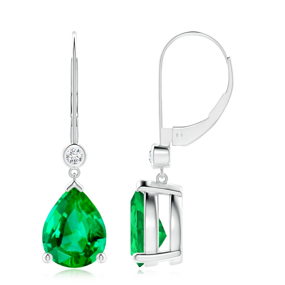 10x8mm AAA Pear-Shaped Emerald Leverback Drop Earrings with Diamond in P950 Platinum 