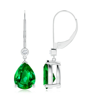 10x8mm AAAA Pear-Shaped Emerald Leverback Drop Earrings with Diamond in P950 Platinum