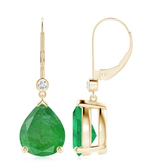 12x10mm A Pear-Shaped Emerald Leverback Drop Earrings with Diamond in 10K Yellow Gold