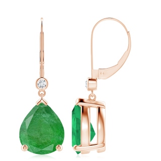12x10mm A Pear-Shaped Emerald Leverback Drop Earrings with Diamond in Rose Gold