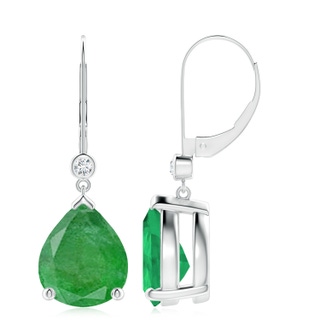 12x10mm A Pear-Shaped Emerald Leverback Drop Earrings with Diamond in White Gold