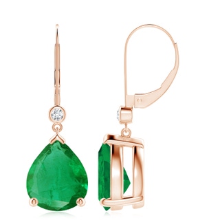 12x10mm AA Pear-Shaped Emerald Leverback Drop Earrings with Diamond in 18K Rose Gold