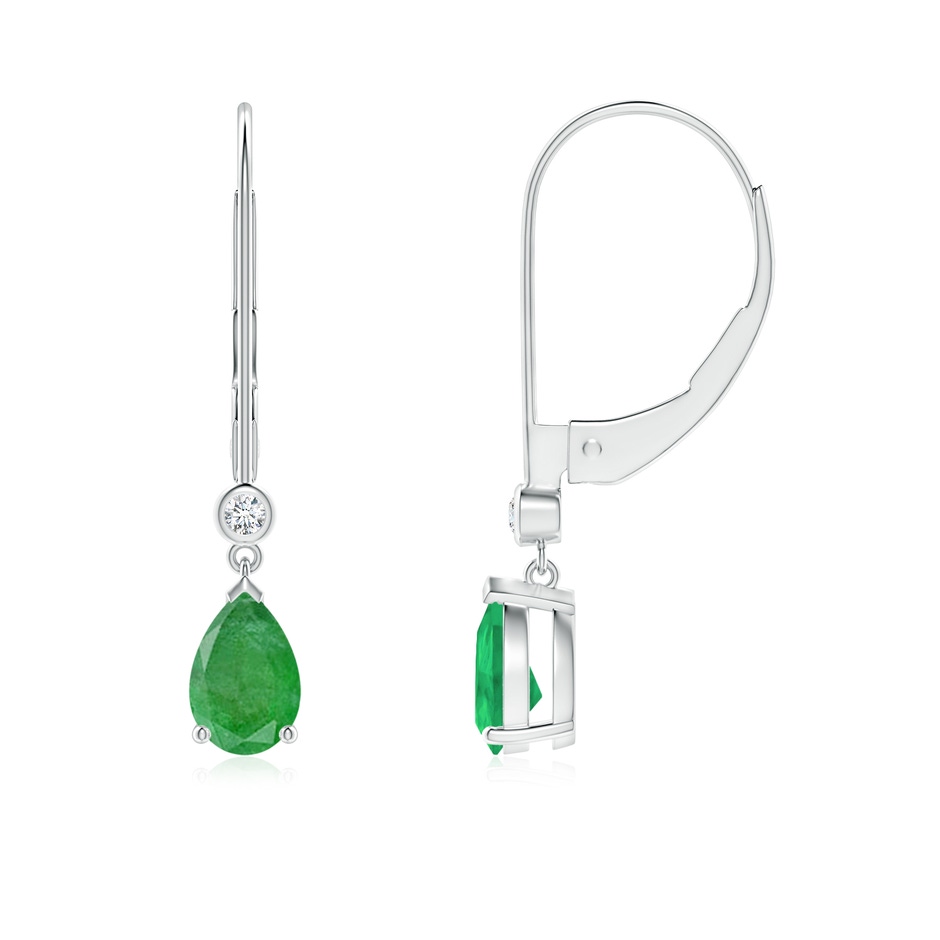 6x4mm A Pear-Shaped Emerald Leverback Drop Earrings with Diamond in P950 Platinum 