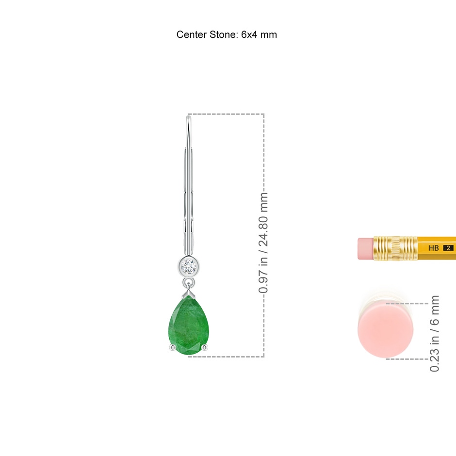6x4mm A Pear-Shaped Emerald Leverback Drop Earrings with Diamond in P950 Platinum ruler