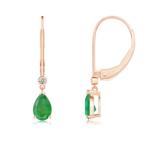 6x4mm A Pear-Shaped Emerald Leverback Drop Earrings with Diamond in Rose Gold