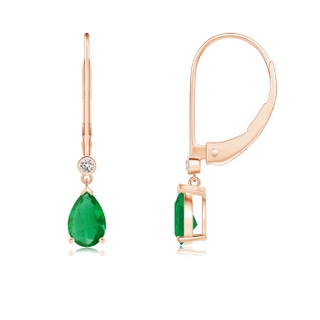 6x4mm AA Pear-Shaped Emerald Leverback Drop Earrings with Diamond in Rose Gold