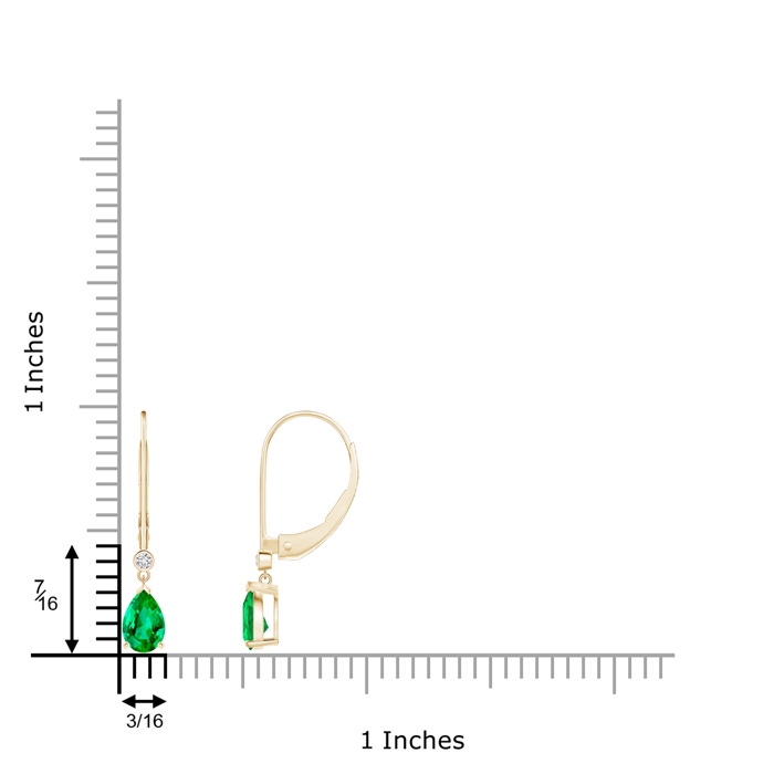 6x4mm AAA Pear-Shaped Emerald Leverback Drop Earrings with Diamond in 10K Yellow Gold ruler