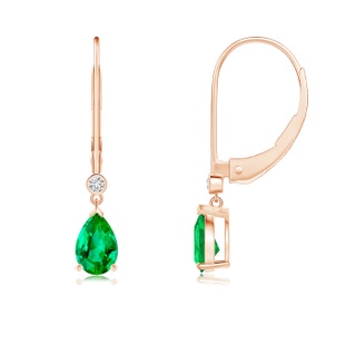 6x4mm AAA Pear-Shaped Emerald Leverback Drop Earrings with Diamond in 9K Rose Gold