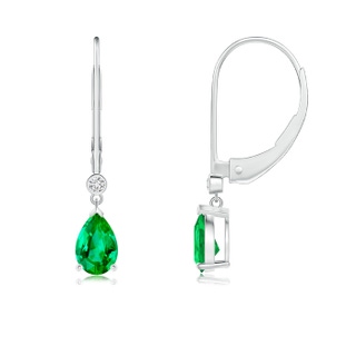 6x4mm AAA Pear-Shaped Emerald Leverback Drop Earrings with Diamond in P950 Platinum