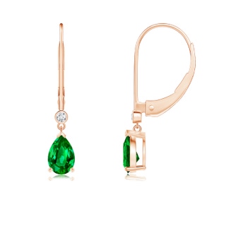 6x4mm AAAA Pear-Shaped Emerald Leverback Drop Earrings with Diamond in 9K Rose Gold