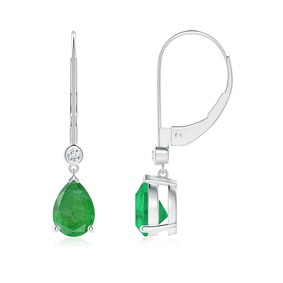7x5mm A Pear-Shaped Emerald Leverback Drop Earrings with Diamond in P950 Platinum 