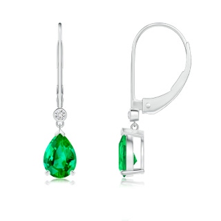 7x5mm AAA Pear-Shaped Emerald Leverback Drop Earrings with Diamond in P950 Platinum